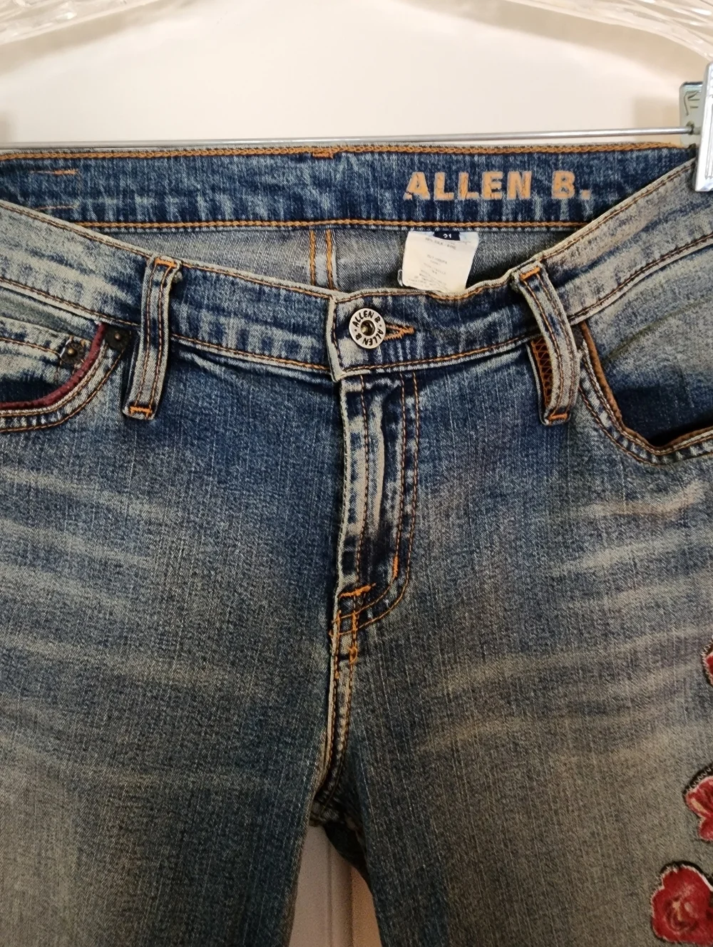 Allen B Low Rise Flare Jeans Floral Velvet Bell Bottom Festival Size 31 Hippie - Picture 10 of 16